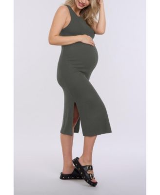Women's Crew Neck Sleeveless Racerback Maternity Midi Dress - Motherhood Maternity