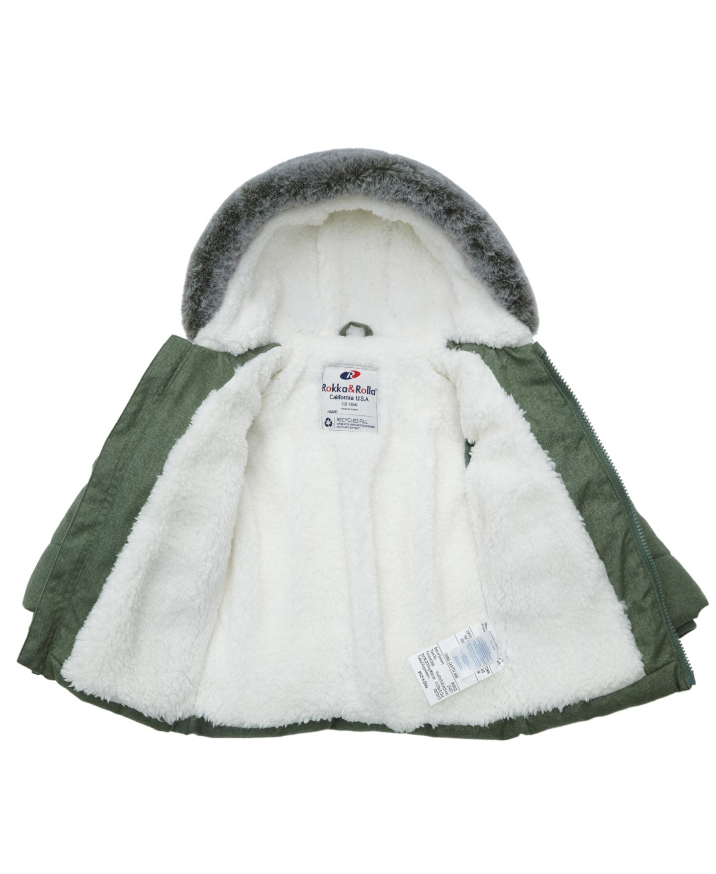 Куртка Rokka&Rolla Sherpa Lined Puffer Jacket Warm Winter Coat with Hood для мальчиков-малышей, цвет: Сосновый зелёный — фото 3