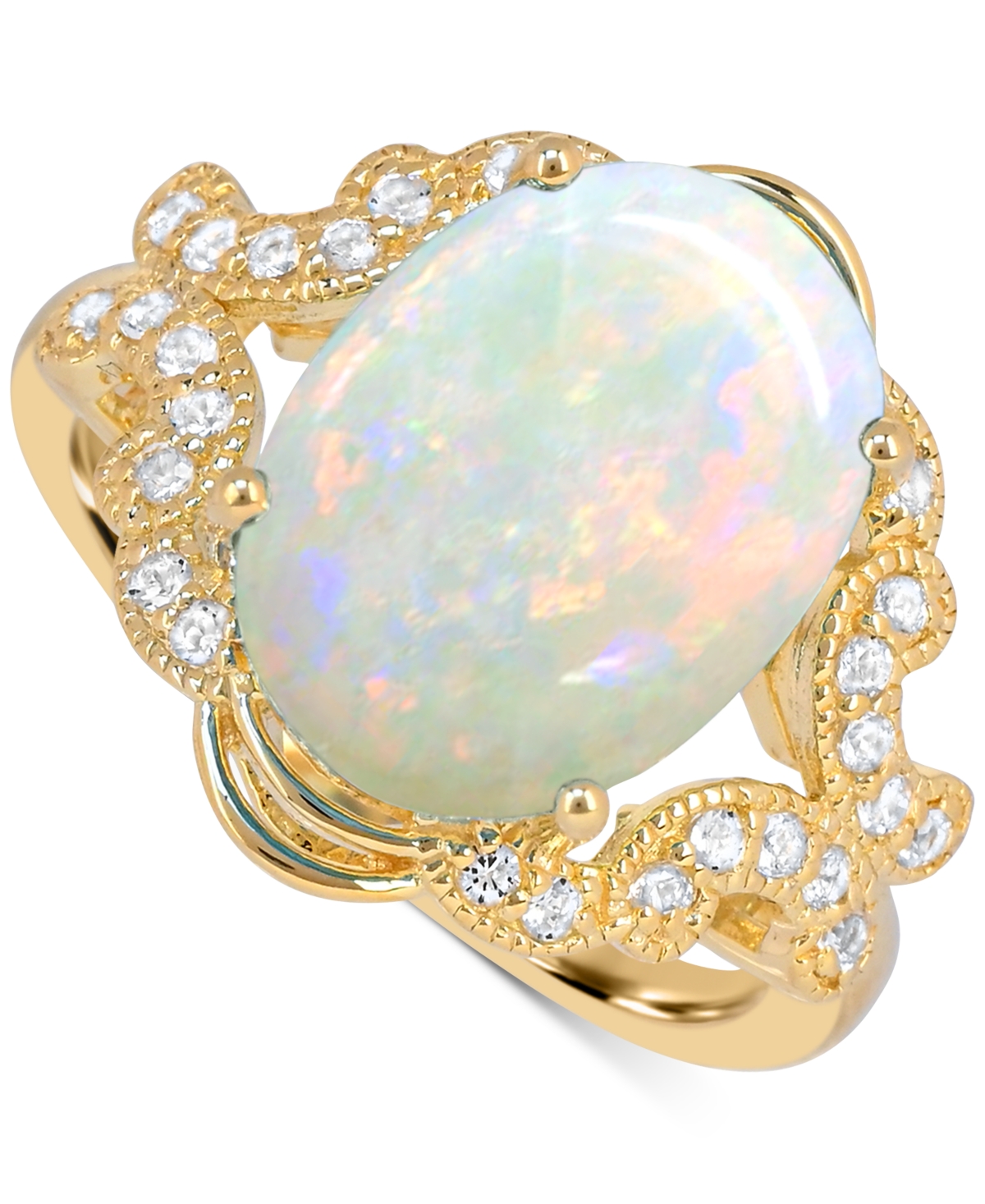 Macy's Blue Topaz (7 Ct. T.w) Oval Ring In 14k Gold Plated Sterling Silver In White