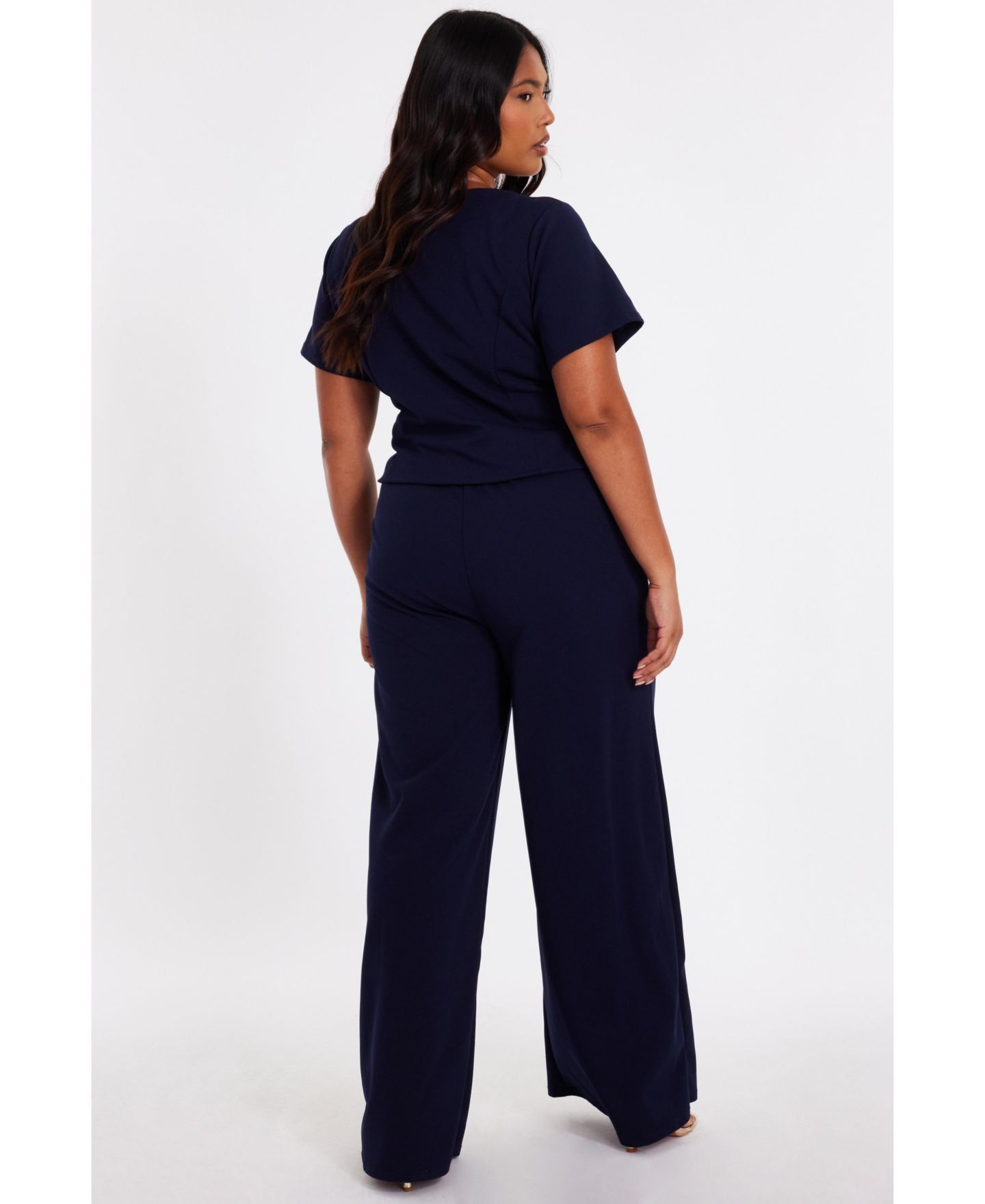 Женский комбинезон QUIZ Plus Size Palazzo Button Front Jumpsuit, цвет: Тёмно-синий — фото 2