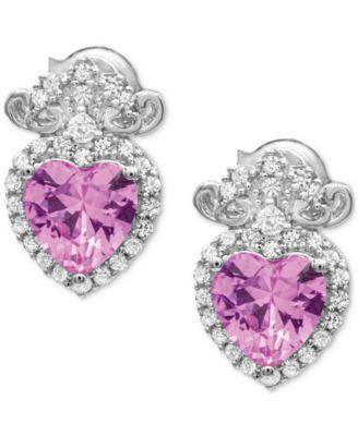 Lab-created Pink Sapphire 1-5/8 ct. t.w. and Lab-created White Sapphire 1/2 ct. t.w. Heart Drop Earrings in Sterling Silver