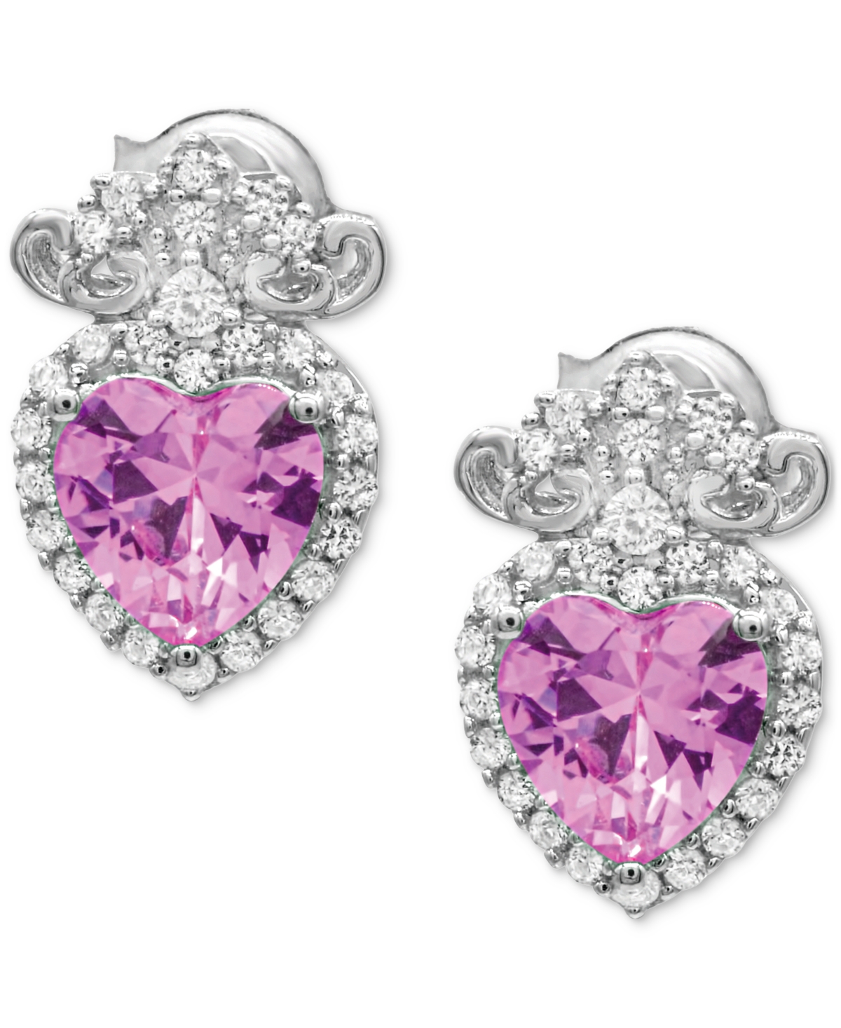 Macy's Lab-created Pink Sapphire 1-5/8 Ct. T.w. And Lab-created White Sapphire 1/2 Ct. T.w. Heart Drop Earr In Pink