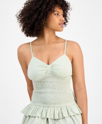 Women's Gingham Cotton Ruffled Mini Dress