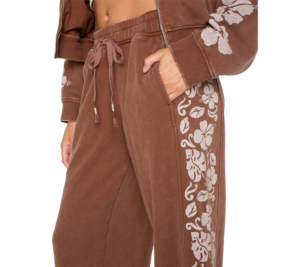 Roxy Juniors' Fringing Reefs Graphic Wide-leg Sweatpants In Brown
