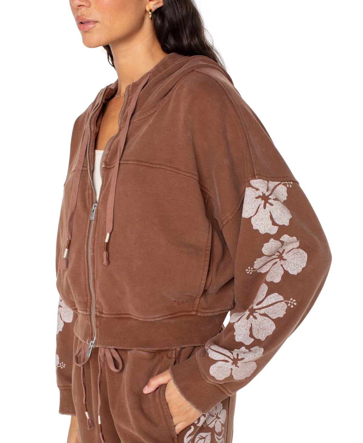 Roxy Juniors' Fringing Reefs Graphic Zip-front Hoodie In Brown