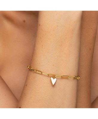 14K Gold-Plated White Heart Bracelet, 6.5" + 1.5" extender