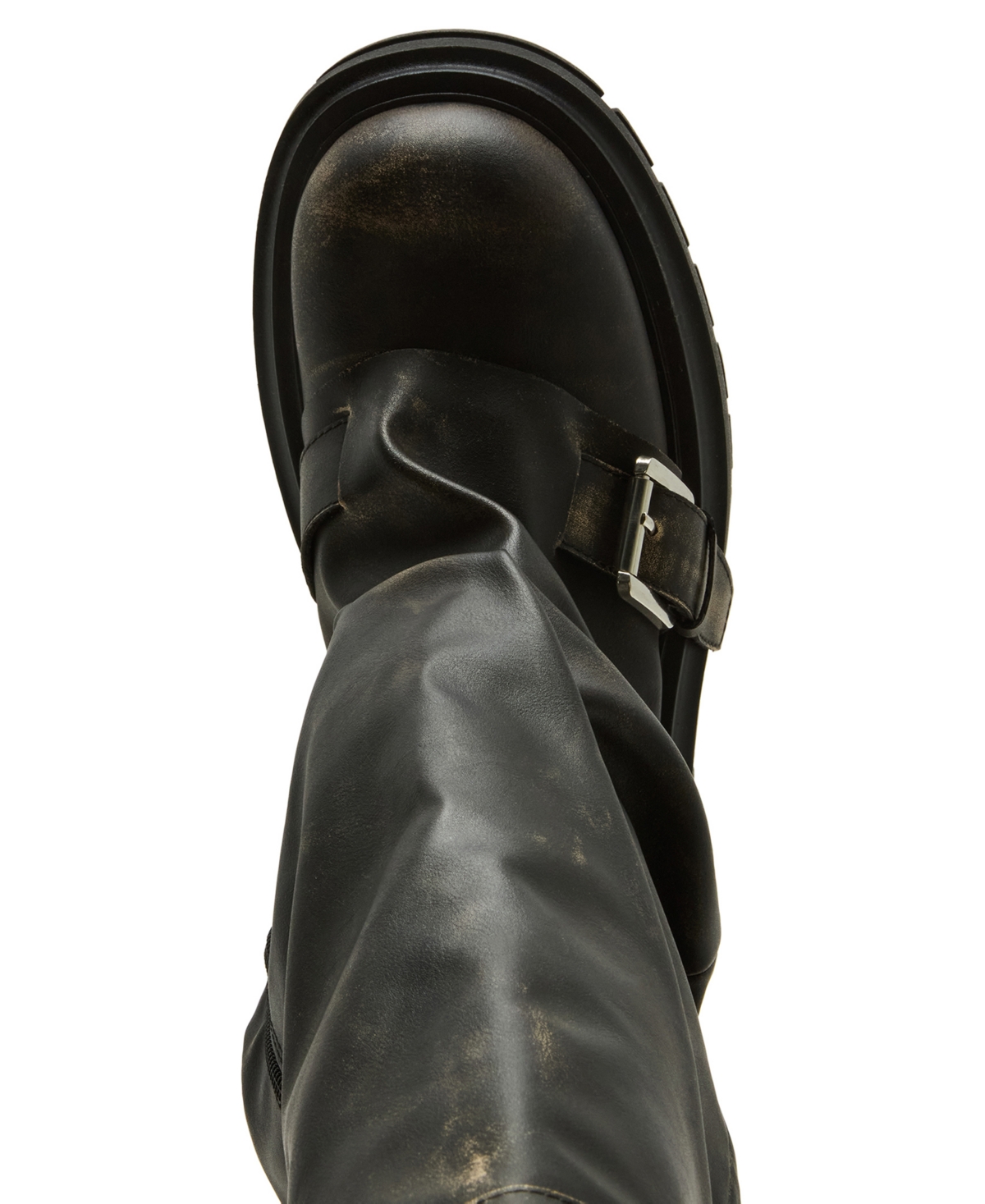 Madden Girl Women's Restore Knee-high Slouchy Lug-sole Moto Boots In Black