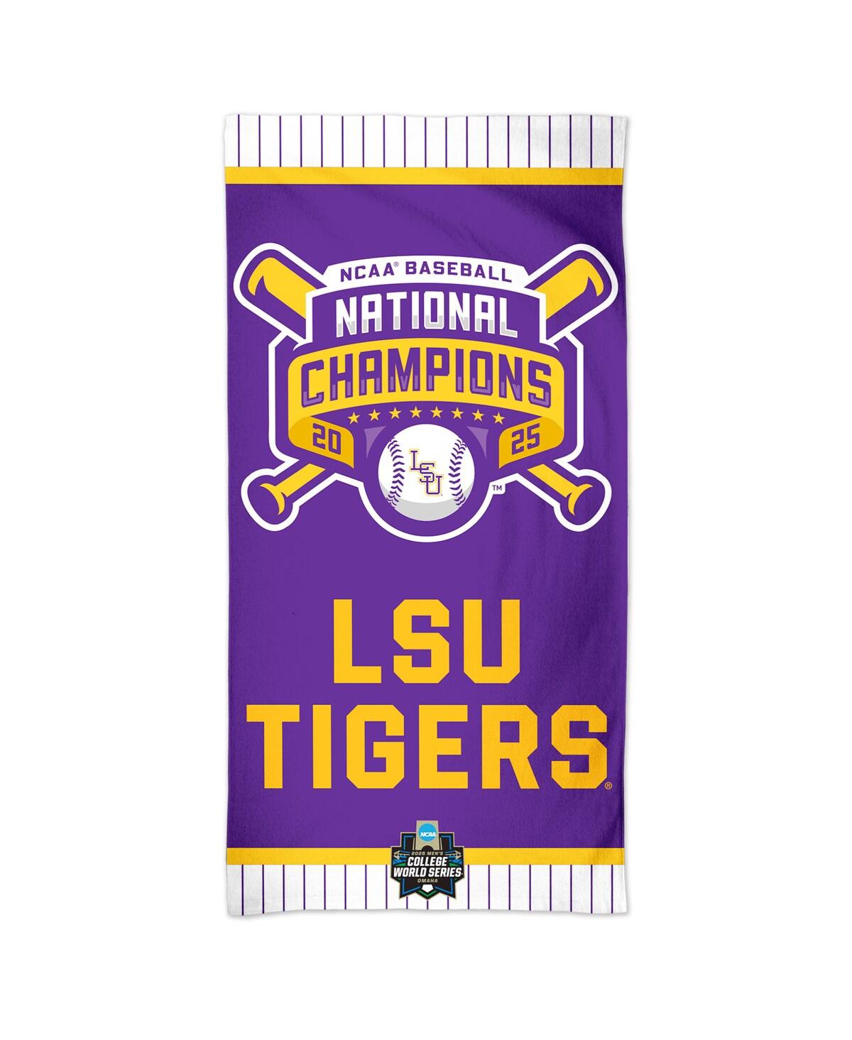 Wincraft Lsu Tigers 2025 Ncaa Baseball Men's College World Series Champions 30" X 60" Spectra Beach Towel In Transparent