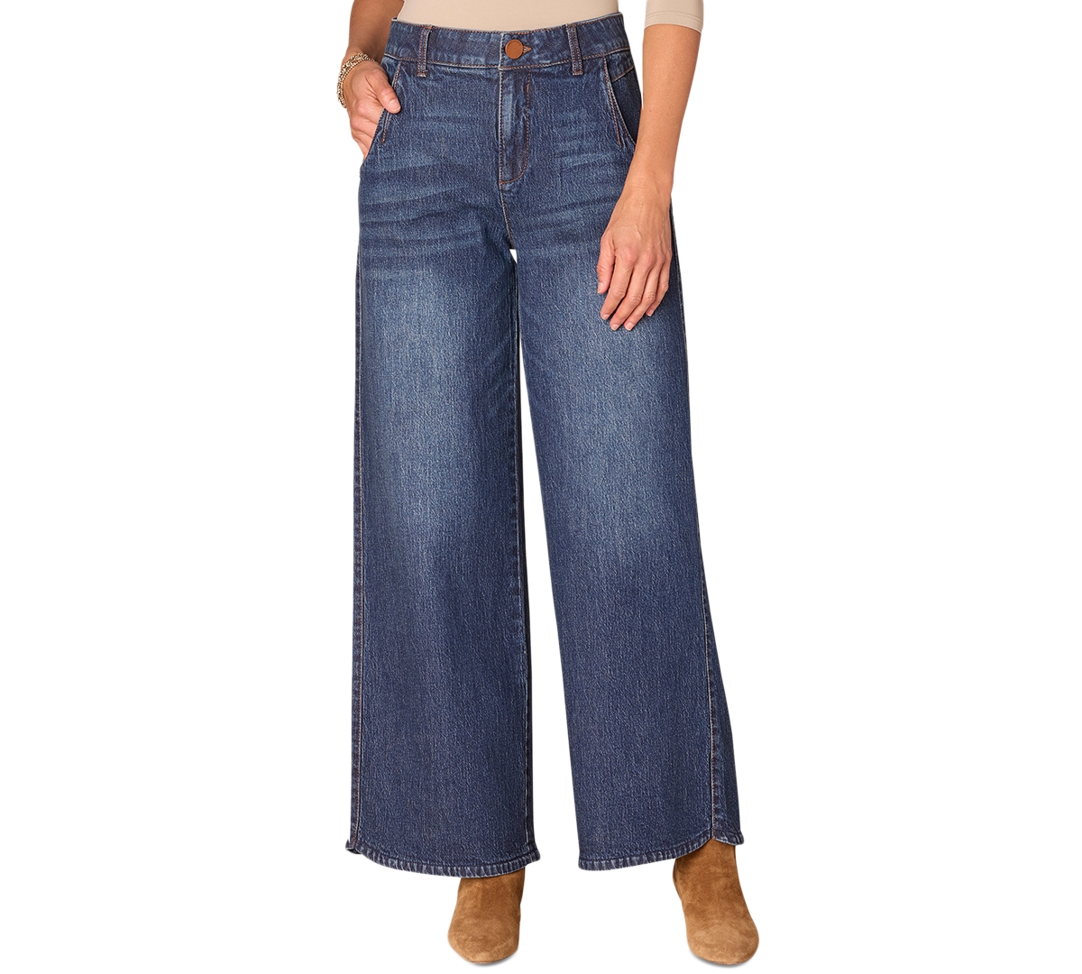 Democracy Petite "ab"solution Skyrise Tulip-hem Wide-leg Jeans In Blue