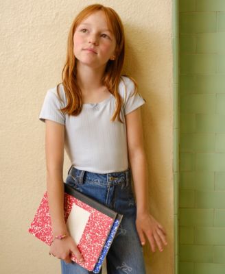 Girls' High Waist Wide Leg Bow Print Jeans