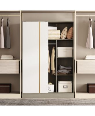 Modern high-quality grey wood color sliding door wardrobe, made of wood, with hanging clothes pole