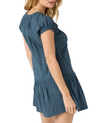 Juniors' Maggie Tie-Neck Short-Sleeves Mini Dress