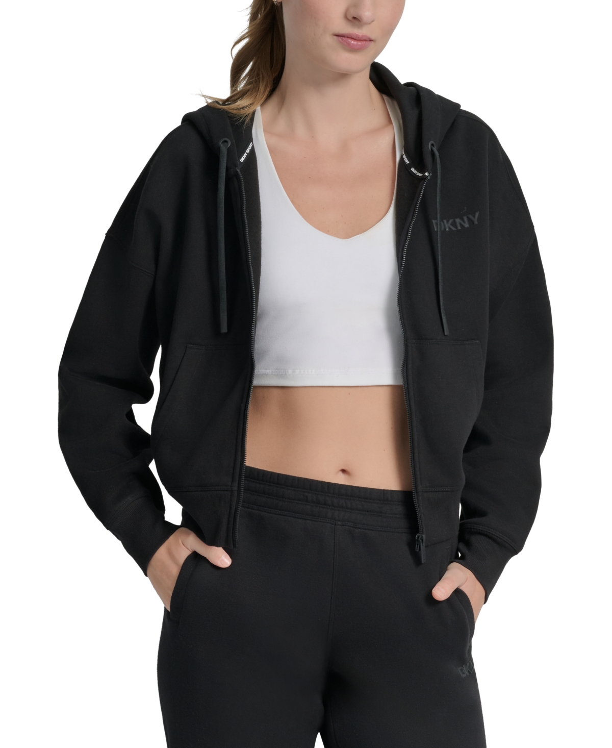 Dkny Women's Silicone Logo Full-zip Hoodie In Black