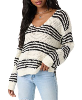 Juniors' Iyla V-Neck Long-Sleeve Cotton Sweater 
