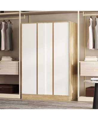 Modern high-quality natural wood color sliding door wardrobe, made of wood, with hanging clothes pole