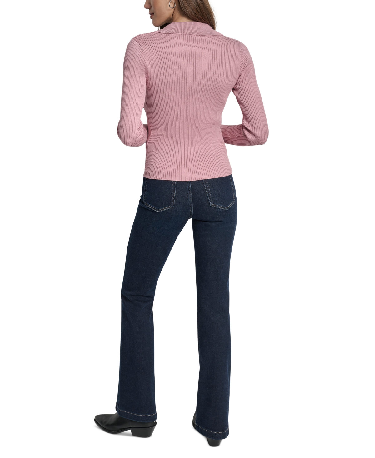 Dkny Jeans Petite Ribbed Johnny-collar Sweater In Pink