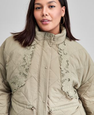 Trendy Plus Size Quilted Embroidered-Trim Jacket, Macy's Exclusive 