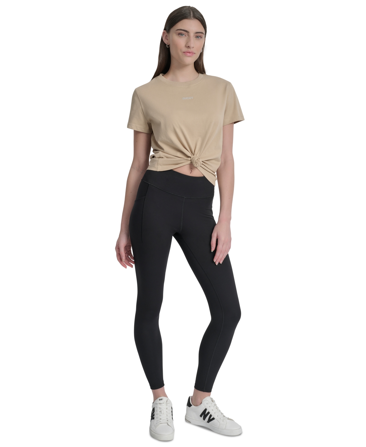 Dkny Women's Studded-logo T-shirt In Brown