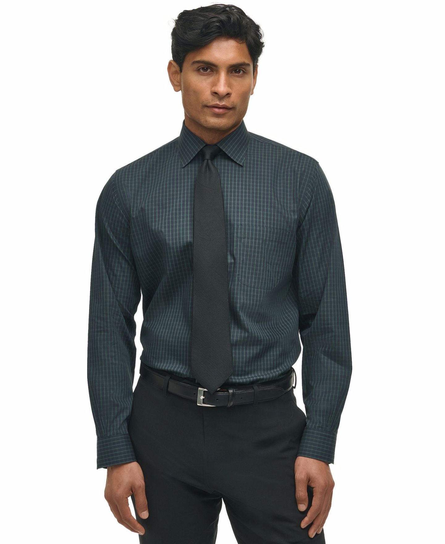 Мужская рубашка Brooks Brothers Regular-Fit Spread Collar Tartan Plaid Dress Shirt, цвет: Тёмно-синий разноцветный — фото 1