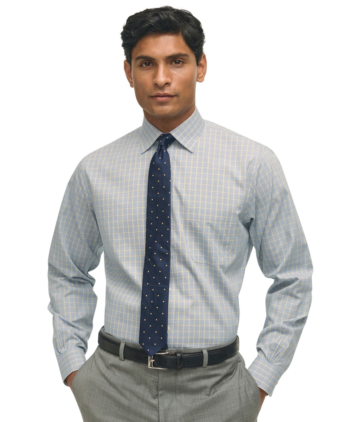 Мужская рубашка Brooks Brothers Regular-Fit Navy Check Dress Shirt, цвет: Тёмно-синий разноцветный — фото 1