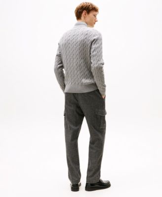 Men's Long-Sleeve Cable Knit Quarter-Zip Sweater
