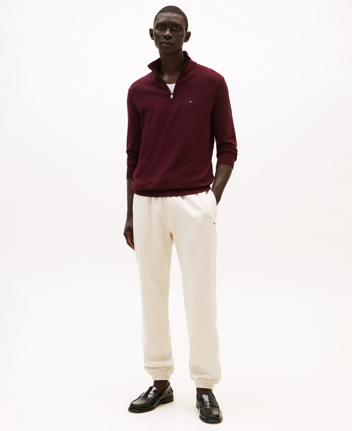 Tommy Hilfiger Men's Quarter-zip Pullover Knit Sweater In Burgundy