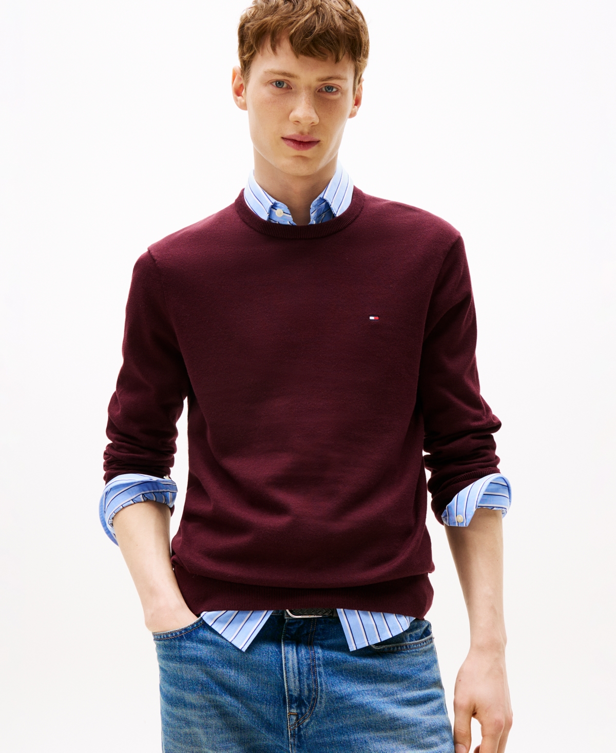 Tommy Hilfiger Classic Crewneck Sweater In Burgundy