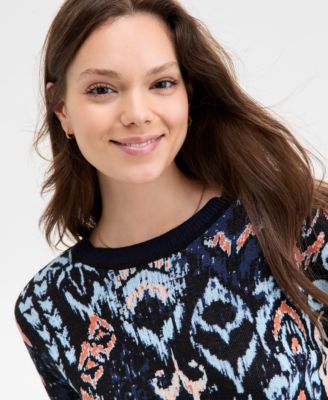 Women's Printed Long-Sleeve Crewneck Sweater