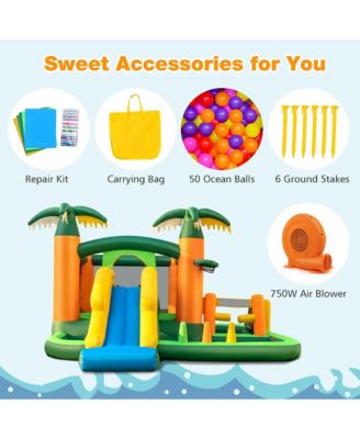 Tropical Inflatable Bounce Castle 8-in-1 Giant Jumping House with 680W Blower