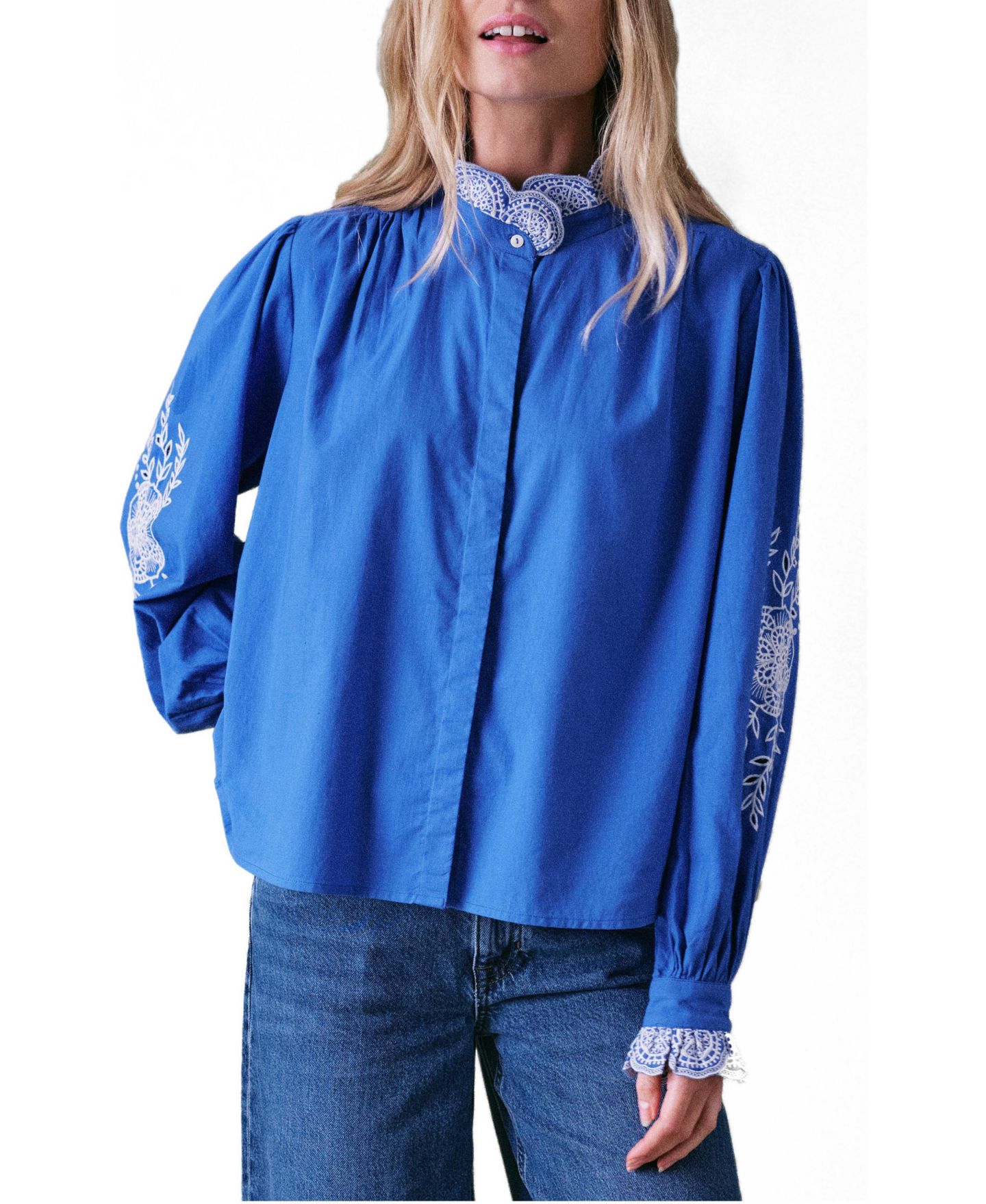 Женская блузка Cape Cove Jewel Trim Cotton Carla, цвет: Кобальтовый синий — фото 1