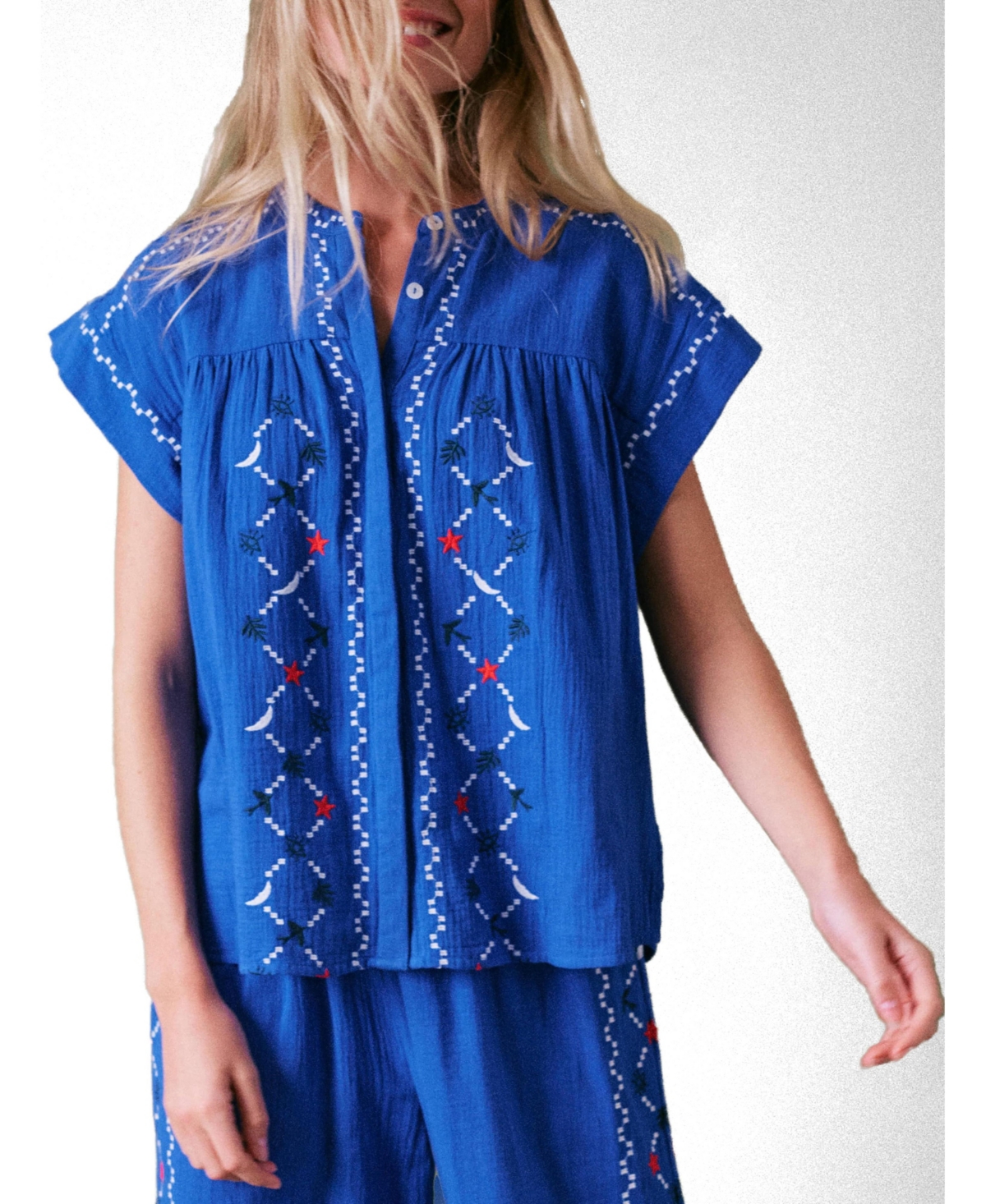 Coves Embroidered Top - Cobalt blue