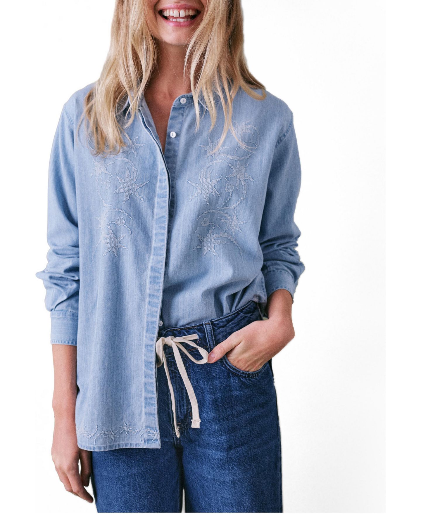 Женская блузка Cape Cove Stella Denim, цвет: Светлый джинсовый синий — фото 1