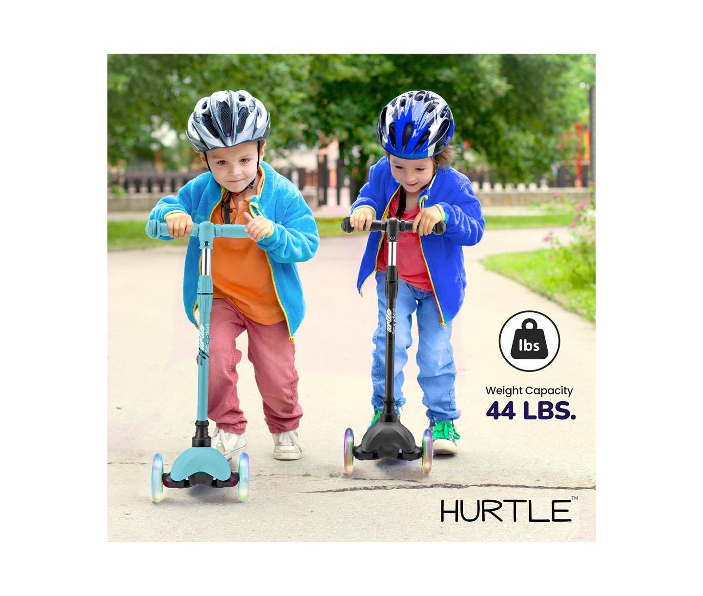 Детская игрушка Hurtle Mini Kickboard Scooter with Adjustable Handlebar and LED Light Wheel, Ages 2+, цвет: Синий — фото 4