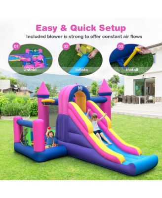Kids Inflatable Bounce Castle 7-in-1 Jumping House with Long Slide and 735W Blower