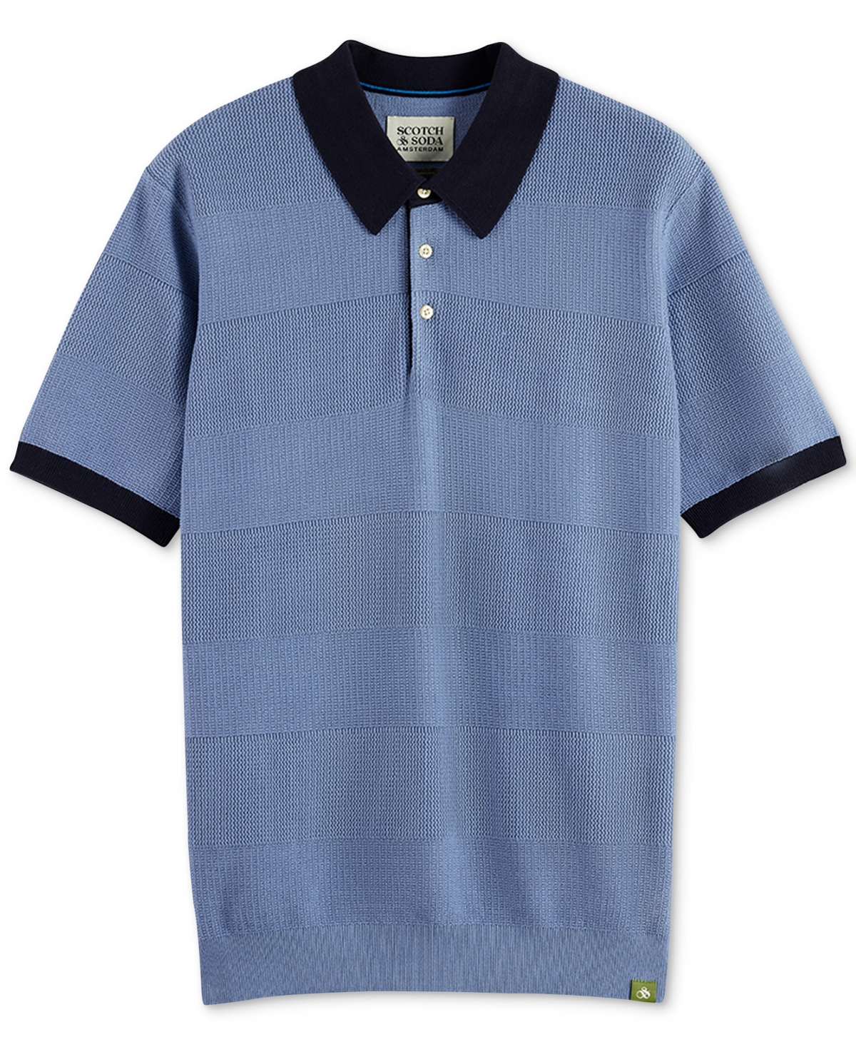 Scotch & Soda Tonal Stripe Cotton Polo Sweater In Blue
