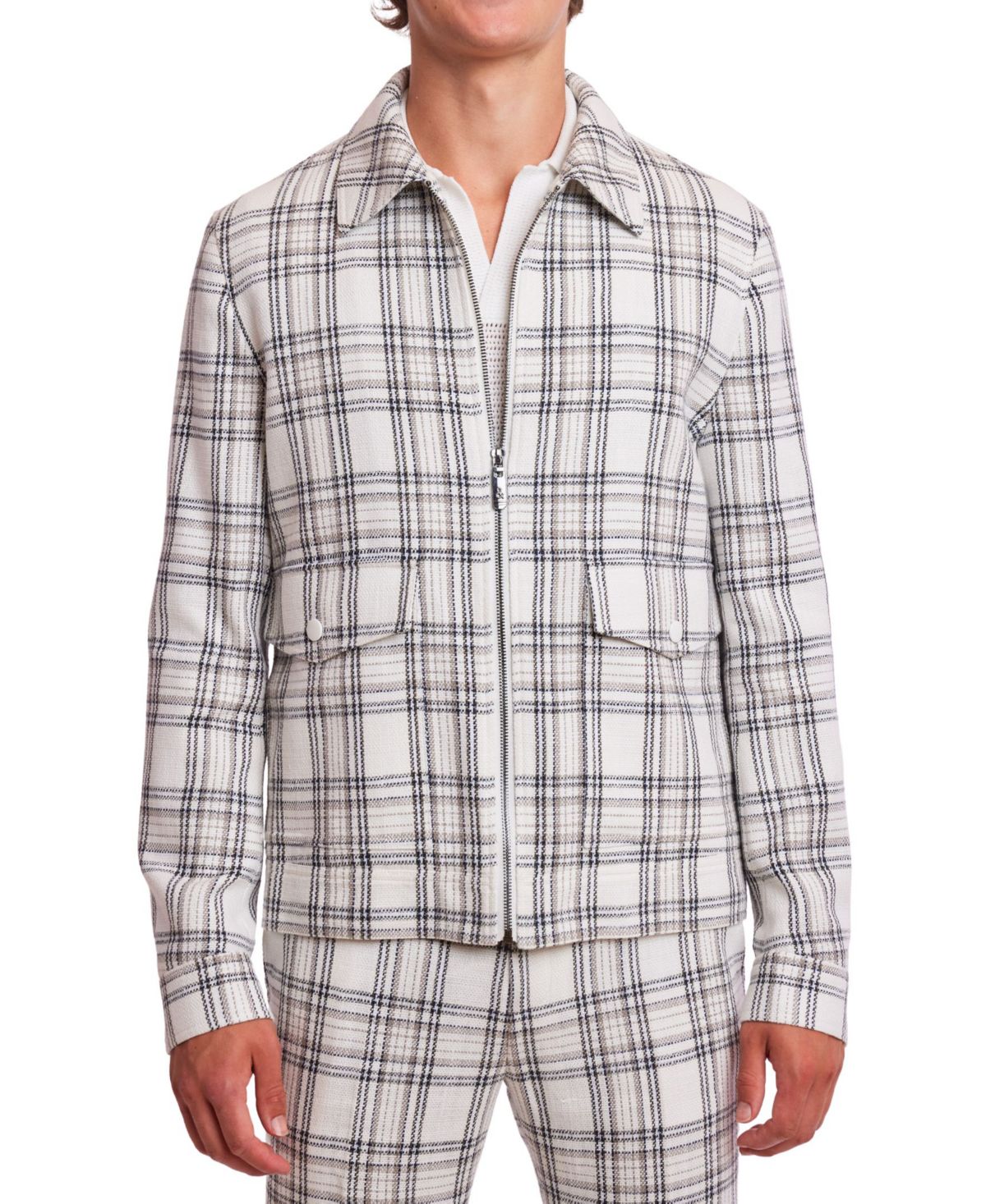 Мужская клетчатая куртка-бомбер Milo Slim Fit с длинным рукавом и застежкой-молнией спереди