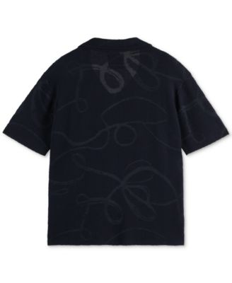 Men's Short Sleeve Tonal Jacquard Button-Front Shirt