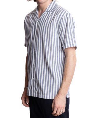 Men's Short Sleeve Striped Button-Front Camp Shirt