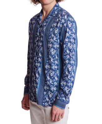 Men's Slim Fit Long Sleeve Floral Button-Front Camp Shirt
