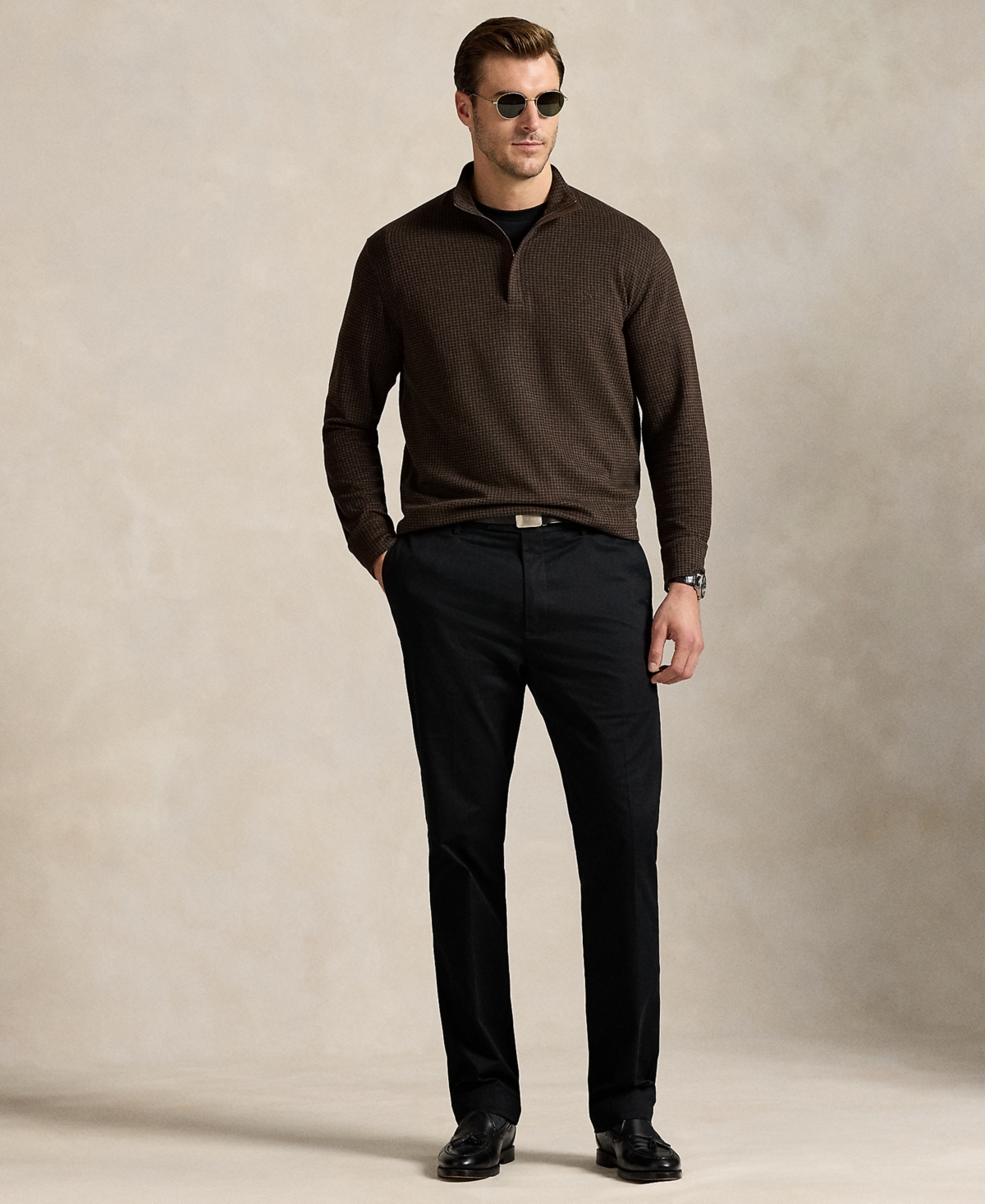 Polo Ralph Lauren Men's Big & Tall Houndstooth Luxury Jersey Pullover In Brown