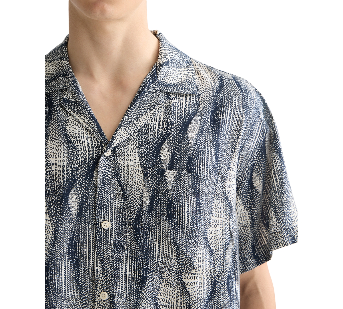 Scotch & Soda Men's Relaxed Fit Short Sleeve Marble Print Button-Front Camp Shirt