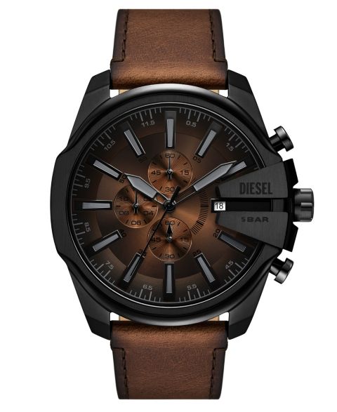 Мужские часы Diesel Mega Chief Slim Quartz Chronograph Brown Leather Watch, 48mm