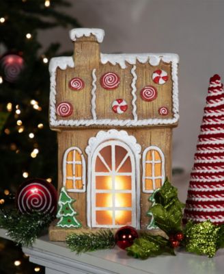 14" LED Peppermint Gingerbread House Christmas Decoration