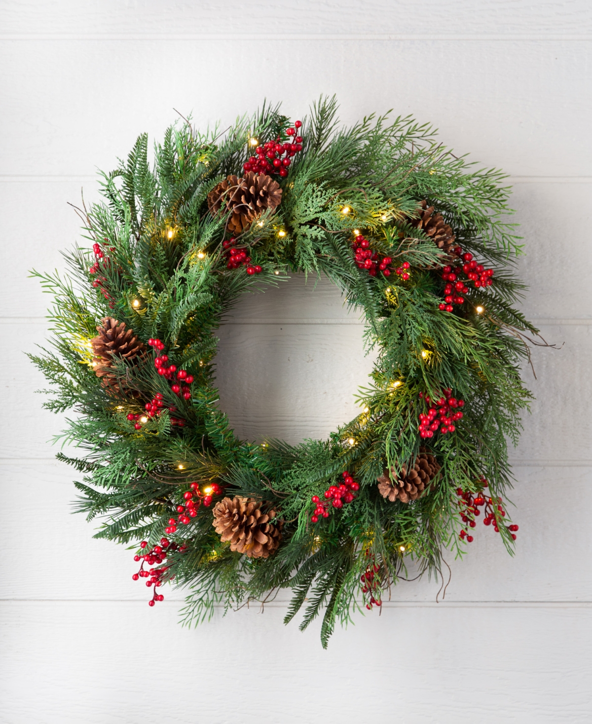 Balsam Hill 34" Outdoor Berry Pine Pre-Lit Wreath