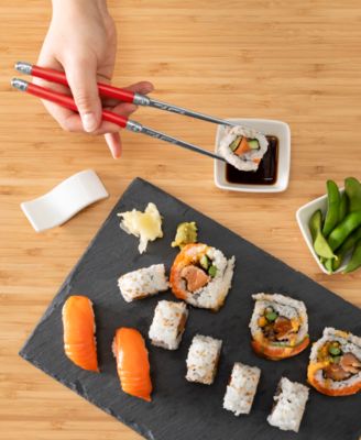 Chopsticks with Handles, Ceramic Rests and Sauce Bowls, Set of 2 Pairs