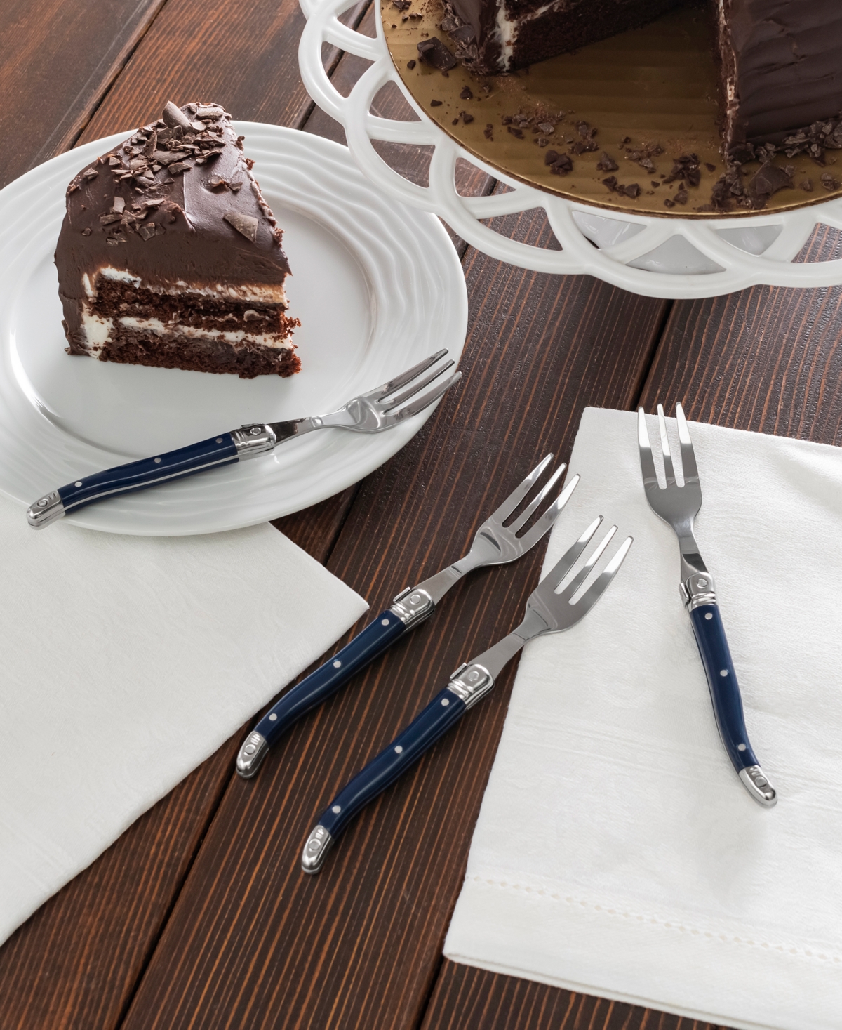 French Home Set Of 4 Laguiole Cake Forks In Blue