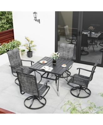 Outdoor 5-Piece Metal Patio Dining Set with and 4 Textilene Swivel Chairs and Square Table in Beige