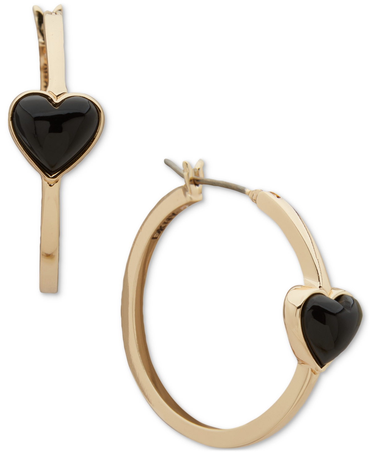 Dkny Gold-tone Black Heart Stone Small Hoop Earrings, 0.85"