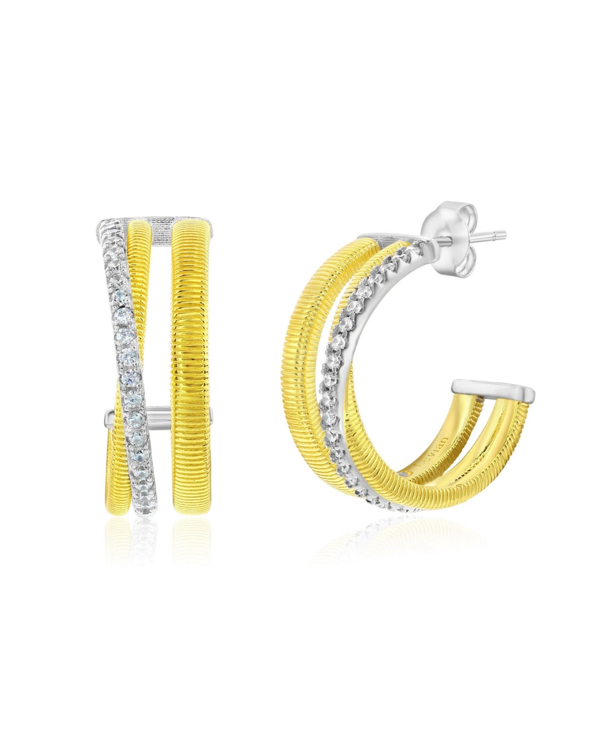 Suzy Levian Golden Helix Sterling Silver & Cubic Zirconia Triple Row Coil Huggie Hoop Earrings - Golden