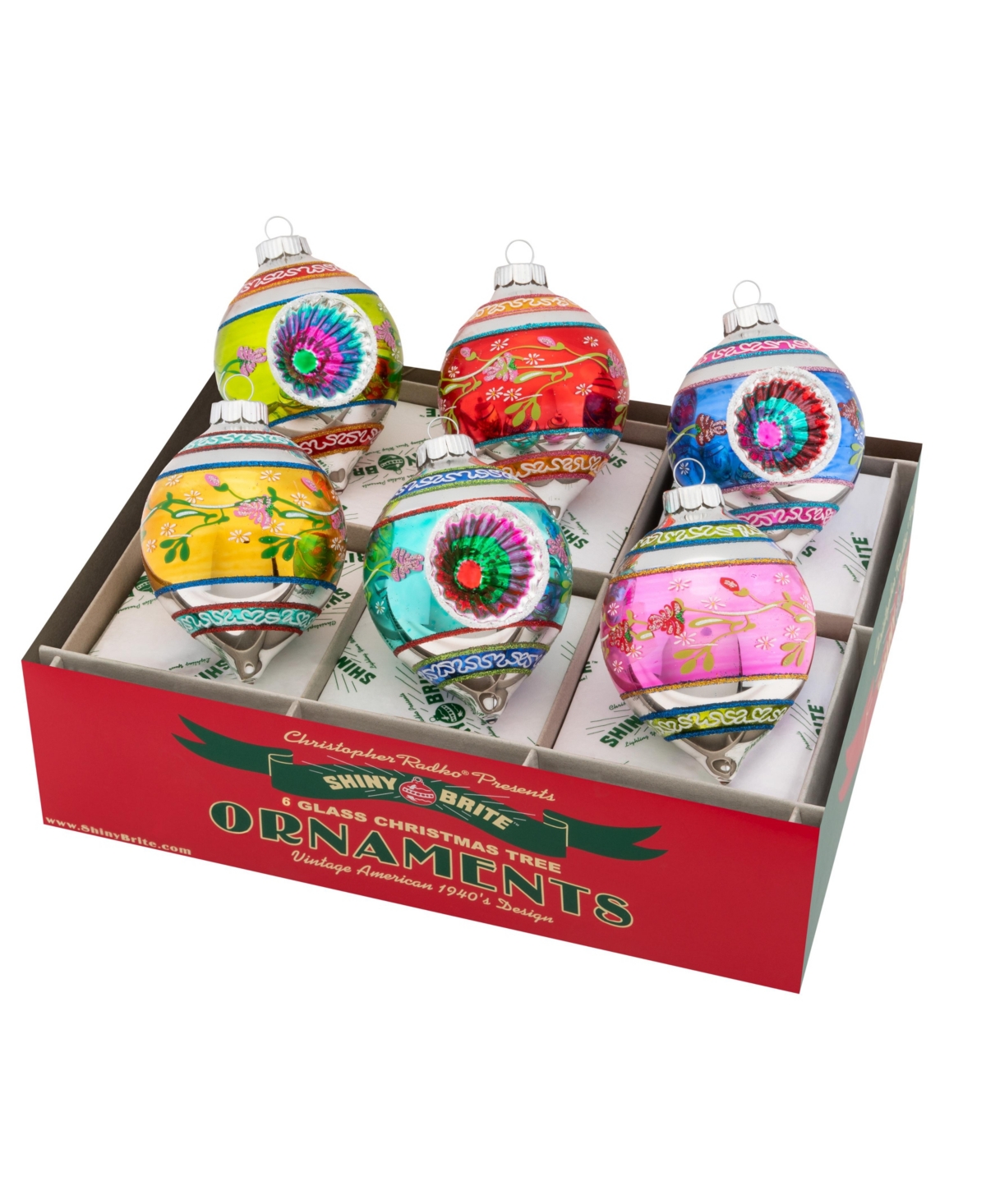 Shiny Brite Christmas Confetti Decorated Reflector Tulips, Set Of 6